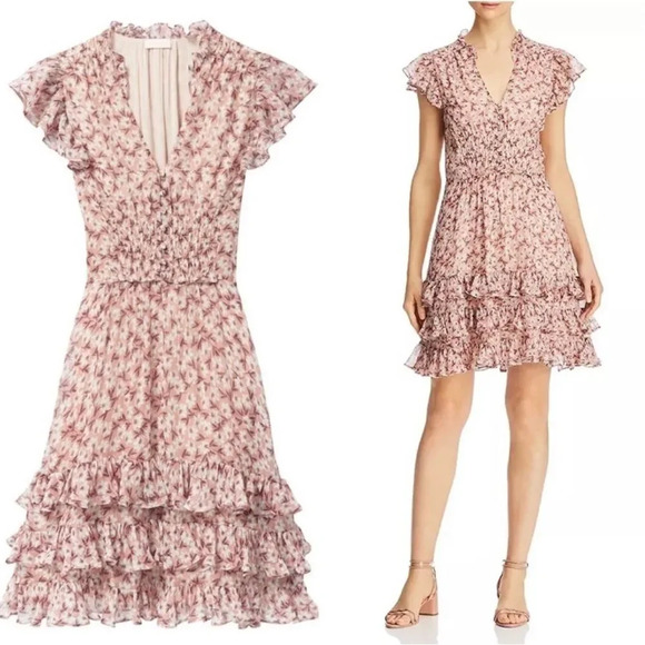 Rebecca Taylor Lucia silk Floral Dress Lurex Ruffle - Picture 1 of 14